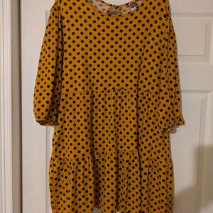 Mustard Yellow Polka Dot Tiered Tunic Dress – Long Sleeve